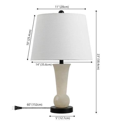 23 Inch Natural Alabaster Table Lamp With Crystal Base Sleek Modern Nightstand Light Featuring White Linen Shade Brass Gold Accents LED Bulb Included