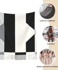 Black And White Piano Grid Long Scarf With Casual Fringe Edge Mega Comfy Winter Shawl Wrap, 77.6x28.3 inches, ideal for chilly days.