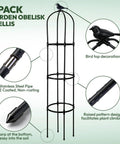 Two Pack Garden Obelisk Trellis For Climbing Plants 6 Foot Adjustable Height Built Tough Steel Core Plant Supports features