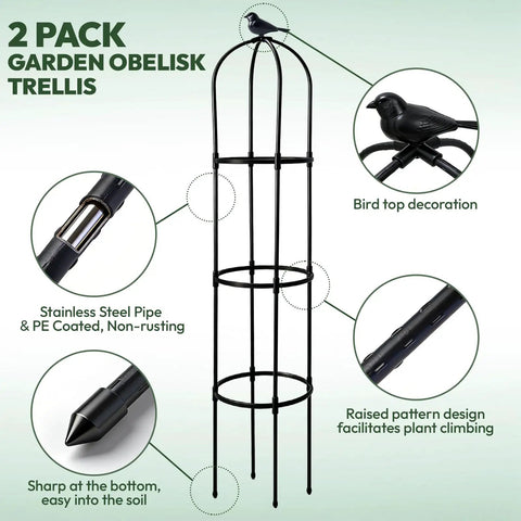 Two Pack Garden Obelisk Trellis For Climbing Plants 6 Foot Adjustable Height Built Tough Steel Core Plant Supports features
