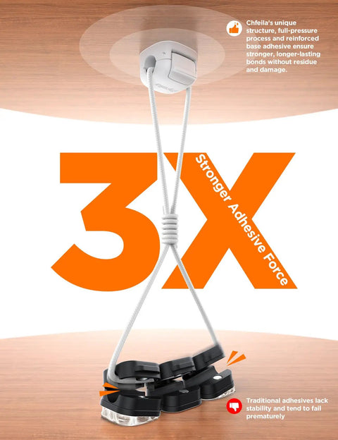 Dual Spring Cord Clips Pack No Slip Adhesive Cable Organizer for Chargers and Wires installed on wooden surface.