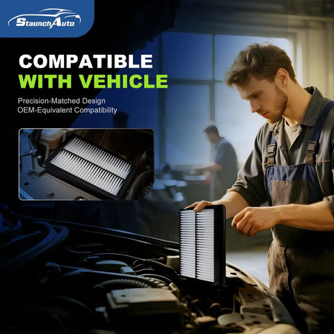 Mechanic inspecting Engine And Cabin Air Filter Set For Hyundai Sonata 2015 2019 2 4L Non Hybrid Replacement CF12151 CA11942