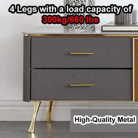 Beefy Heavy Duty Metal Furniture Legs Set For Sofa Cabinet Or Chair Modern Angled Design DIY Replacement Feet in use on cabinet