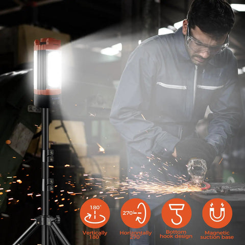 Rechargeable 12000mAh Camping Light With Adjustable Stand And 3 LED Heads, 2200 Lumens Dimmable Magnetic Emergency Flashlight in workshop