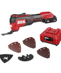 Heavy Duty 20V Brushless Cordless Oscillating Multi Tool Kit with battery charger and cutting attachments for DIY tasks.