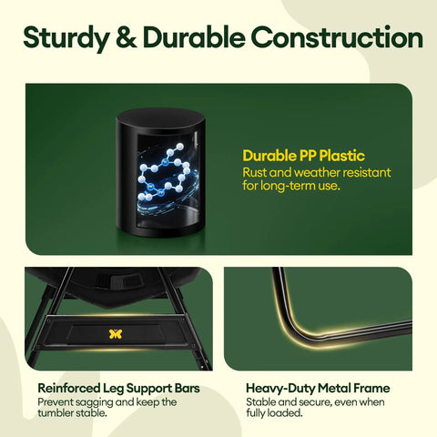 Outdoor Dual Chamber 53 Gallon Compost Tumbler With 360 Degree Spin Sliding Doors Solid Steel Frame Built In Mixing Bars