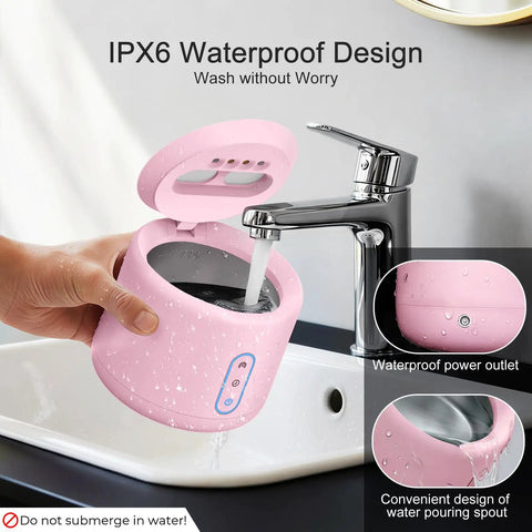 Ultrasonic Retainer Cleaner For Dentures And Mouth Guards, IPX6 Waterproof, 3 Cleaning Modes With RGB Indicator, 45kHz Ultrasonic Power, UV Light Sterilization, 200ml Tank, Easy Fill Pink, hand rinsing