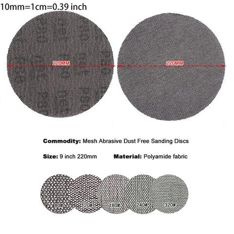 Ditch The Dust And Clog Issues With These 9 Inch Sandpaper Mesh Discs featuring polyamide fabric for orbital sanders.