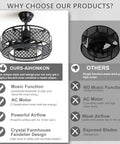 Comparison of crystal ceiling fan with lights and Bluetooth speaker eighteen point eight inches dope enclosed bladeless fandelier.