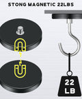 Heavy Duty Neodymium Round Magnets Featuring An Insanely Strong Rubber Coated Base And Quarter Inch Twenty Threaded Stud For Rock Solid Action Camera And Led Light Mounting In A 24 Piece Pack with a 22 lbs hook weight.