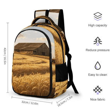 Vintage Barn Tractor Wheat Farm Print Unisex Daypack With Extra Large Capacity Durable Polyester Travel Backpack