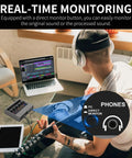 Musician using USB Audio Interface For PC With Touch Model 16 Bit 48 kHz Audio Quality DSP Effects 48V Phantom Power XLR Input