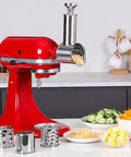 Stainless Steel Slicer Shredder Attachment for KitchenAid Mixers Cheese Grater and Food Slicer Accessory on red mixer