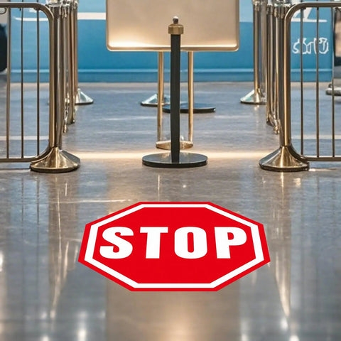 5 Pack Large Stop Stickers 17 By 17 Inches Vinyl Road Warning Sign For Worksite Safety Heavy Duty Industrial Grade Vinyl Resists Foot Traffic Forklift Wheels And Scuffs red STOP floor sticker
