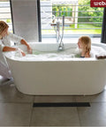 Bathroom scene with 32 Inch Linear Shower Drain Rectangular Floor Drain With Accessories Capsule Pattern Removable