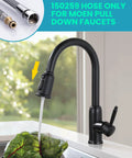 Heavy Duty Replacement Hose Kit Compatible With Moen Pull Down Kitchen Faucet Part 150259 with water flow and leafy greens.