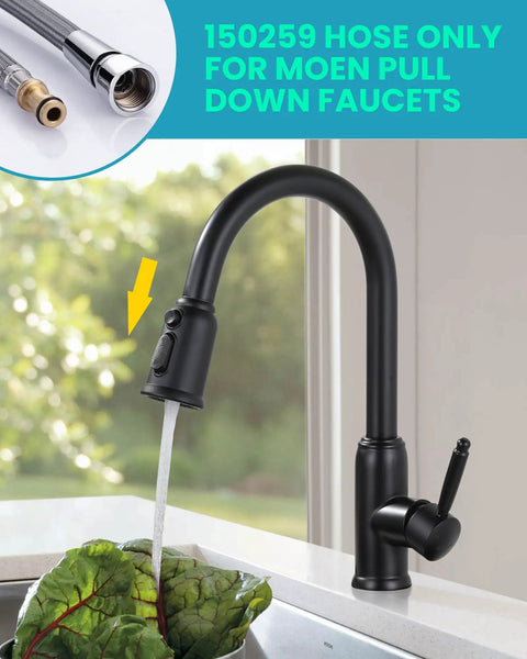 Heavy Duty Replacement Hose Kit Compatible With Moen Pull Down Kitchen Faucet Part 150259 with water flow and leafy greens.