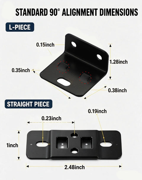 Heavy Duty Stainless Steel Quick Fitting Furniture Bracket Set With Right Angle Corner Braces And Screws Durable White Finish L and straight pieces with dimensions