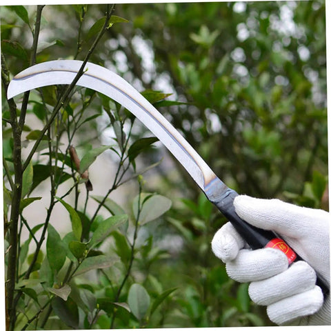 Person using a Two Pack Ergonomic Reaping Hook For Effortless Mowing And Weeding In Gardens And Farms With A Comfortable Grip