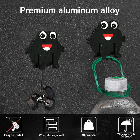 Adhesive Hooks 4 Pack Cute Frog Wall Hooks For Damage Free Hanging Aluminum Alloy Utility Hooks holding weight and bottle