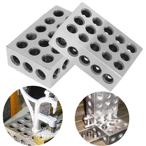 2 3 4 Machinist Block Set, Matched Pair With Twenty Three Holes in precision ground tool steel for milling machines