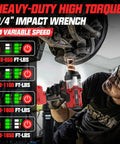 Mechanic using Three Quarter Inch Cordless Impact Wrench Bare Tool, High Torque 1850 Ft Lbs 2500 Nm with LED Work Light