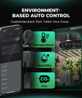 Four Outlet Smart Automation Expansion Module For Indoor Grow Rooms That Plugs Straight Into Your Climate Controller And Gives You Dope Extra Power Ports For Every Setup with app interface and settings display.