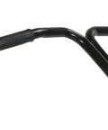 Handle detail of 100 Pound Pro Grade Turf Spreader For Contractors With Weatherproof Poly Hopper, steel frame, easy lift grips, black.