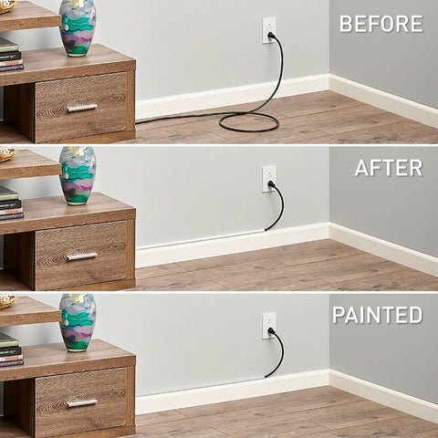 White Flat Elbow Cord Cover For Walls, Cord Mate Style Cable Organizer For One Cord, 90 Degree Corner Channel comparison