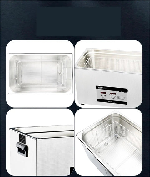 Heavy Duty 40kHz Ultrasonic Cleaner With Heating And Timer 30L Tank, stainless steel interior for cleaning jewelry and automotive parts.