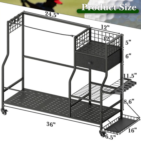 Garage Golf Bag Organizer And Storage Rack With 6 Club Slots Wheels Fabric Drawer And Hooks Holds 2 Golf Bags And Accessories