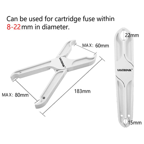 Heavy Duty Vantronik Fuse Puller Tool For Large Cylindrical Fuses And Bulbs Easy Grip Extractor Wrench dimensions 183mm for 8-22mm fuses.