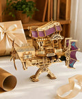 Fun 3D Wooden Airship Puzzle Kit for Teens and Adults, Pine Wood Mechanical Flying Ship Build on decorated table