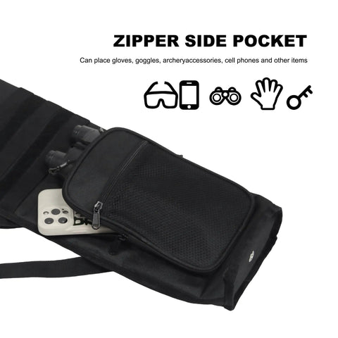 Ultra Lightweight Back Arrow Quiver for Target Practice with zippered side pocket holding phone