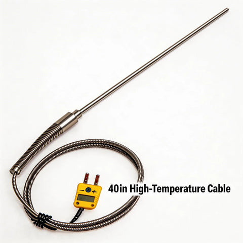 TL1915SL K-type thermocouple probe, 6in long, 0.06in tip, stainless sheath, 40in high-temp cable, yellow display