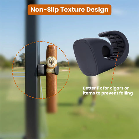 Magnetic Cigar Holder For Golf Cart Two Pack With Super Strong Magnet And Non Slip Silicone Grip securing a cigar on metal pole