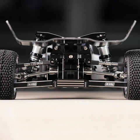 Front view of Losi Stainless Steel U Joint Drive Shaft And Axle Set for Micro B Micro T RC Cars showing suspension and wheels.