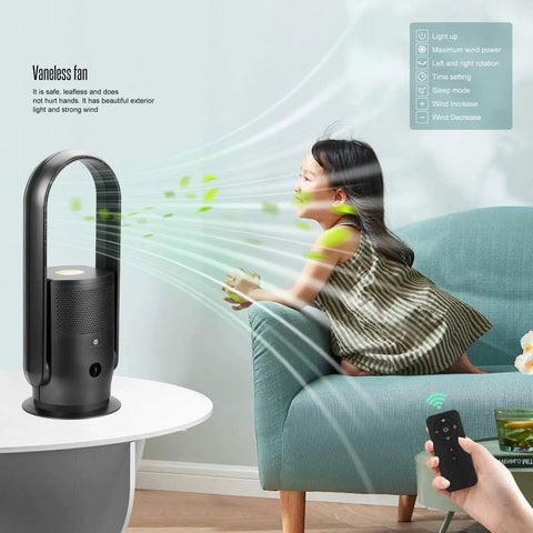 Keep It Chill And Clear The Air With This Top Shelf Bladeless Tower Fan Air Purifier Combo Sporting True HEPA Filtration, child enjoying airflow.