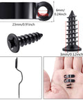 Front view: black metal picture frame turn buttons with screws for hanging photos or posters.