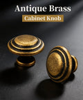 10 Pack Antique Brass Round Top Ring Cabinet Knobs, 35mm Diameter Zinc Alloy Handles For Kitchen Cupboards Dressers And Drawers