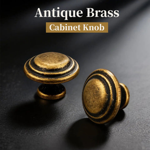 10 Pack Antique Brass Round Top Ring Cabinet Knobs, 35mm Diameter Zinc Alloy Handles For Kitchen Cupboards Dressers And Drawers