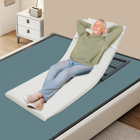 Senior man relaxing on Electric Adjustable Bed Backrest With Remote For Reclining 80 Degrees, thick sponge support.