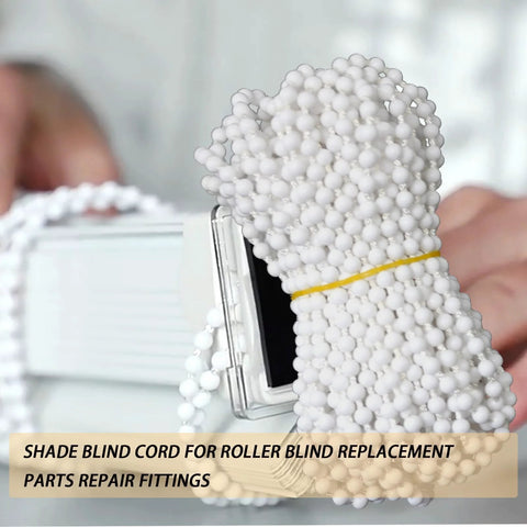 Bundle of white bead chain cord for roller blinds replacement 10 yards with 12 ball chain connectors and fittings visible in the image.