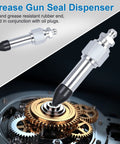 5-piece grease gun needle accessory set with dispenser, rubber coupler, detachable tips and two nozzles for narrow spaces