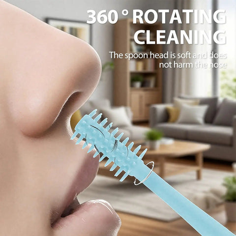 Person using 2-In-1 Nasal Hair Cutter With Double Sided Nose Hair Knife For Men And Women with ergonomic handle in home setting.