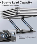 Adjustable 360 Degree Rotating Base, Ergonomic Riser for Collaborative Work, Foldable Laptop Stand showcasing strong load capacity.