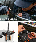 Collage of Fillet Knife Set For Beginners With 9 Piece All In One Fishing Tool Kit including precision pliers