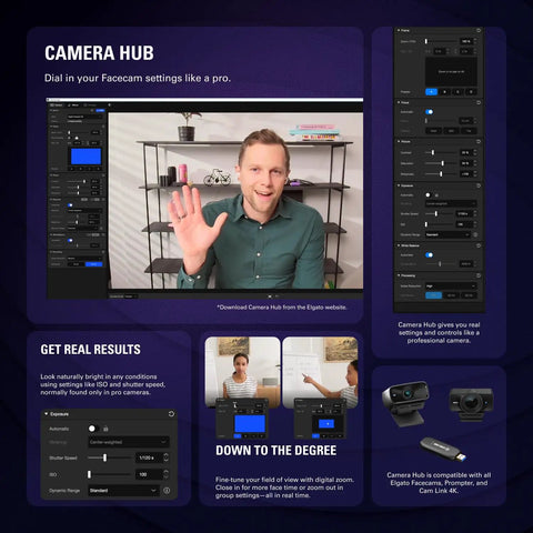 Smooth 4K Webcam With 60fps Streaming Speed And Sony Starvis Sensor for video calls on Camera Hub settings menu.