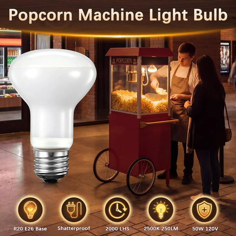 4 Pack 50W 120V R20 Popcorn Machine Light Bulb Replacement Bulbs For Warmers Keeps Popcorn Hot, Fresh, And Crispy For Concession Stands And Home Popcorn Setups, R20 E26 bulb