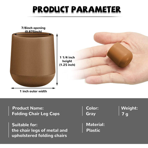 Hella Tough Brown Folding Chair Leg Caps 12 Pack Fits Like A Glove On Seven Eighth Inch Steel Tubes Solid Rubber Bumpers with size details.